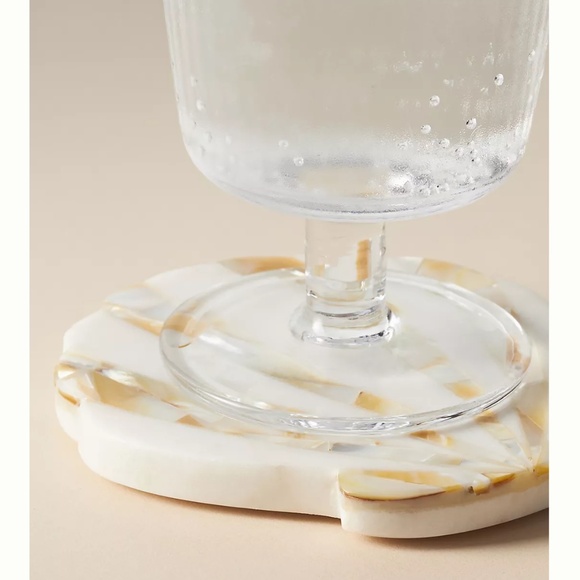 NEW Anthropologie Marina Shell Coasters Set of 2 Marble Mother of Pearl - Picture 2 of 7